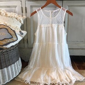 White Tulle Ruffle Hem Layering Tank Top Extender